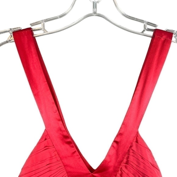 JACOB Silk Mini Dress Coral Plunge Fit Flare Medium Y2K Wedding Guest Party - Picture 7 of 11